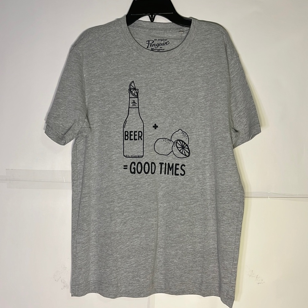 Men’s Original Penguin Beer+Lemon=Good Times T Shirt Size Small Color Grey